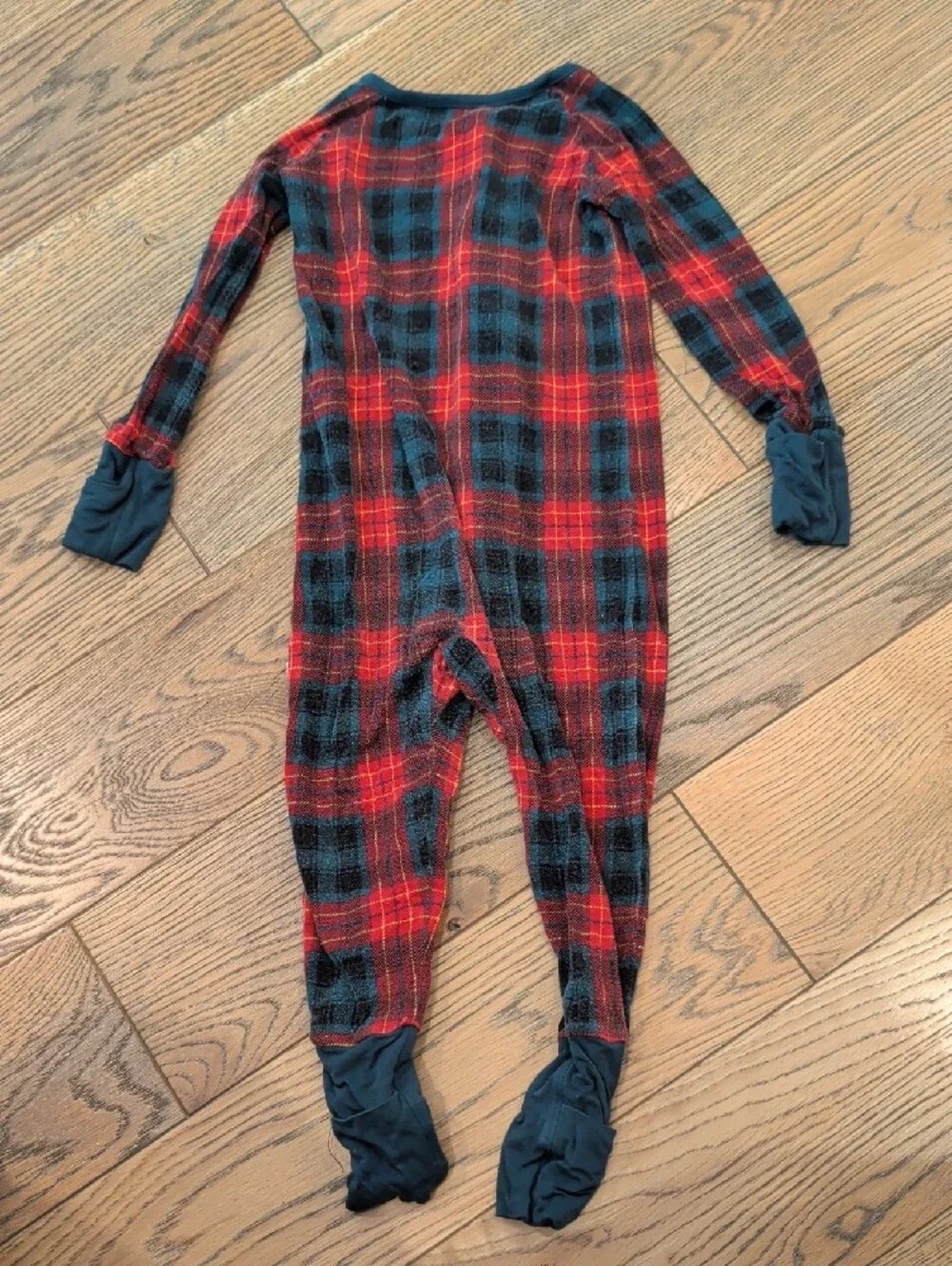 Little Sleepies Red and Black Plaid Footed Pajamas